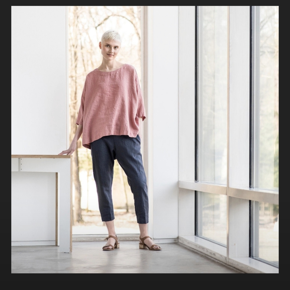 notPERFECTLINEN oversized linen top OLD LONDON round neck one size